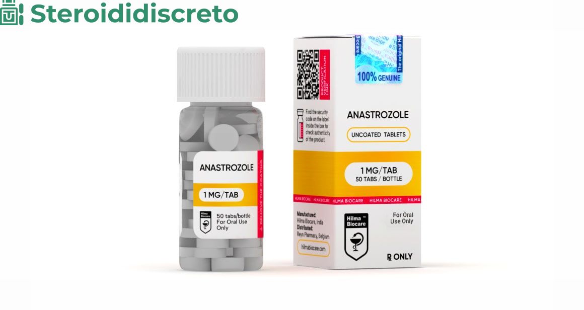 Confezione di Anastrozolo da 1 mg con 50 compresse, prodotto da Hilma Biocare