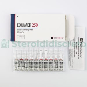 Flacone di EQUIMED 250 (Boldenone Undecylenate) prodotto da Deus Medical, un anabolizzante per aumento massa muscolare e miglioramento prestazioni atleticheFlacone di EQUIMED 250 (Boldenone Undecylenate) prodotto da Deus Medical, un anabolizzante per aumento massa muscolare e miglioramento prestazioni atletiche