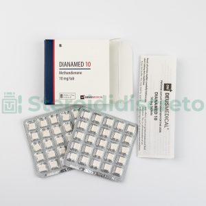 DIANAMED 10 (Methandienone) Deus Medical, uno steroide anabolizzante popolare utilizzato per aumentare rapidamente la massa muscolare e la forza, in compresse da 10 mg ciascuna