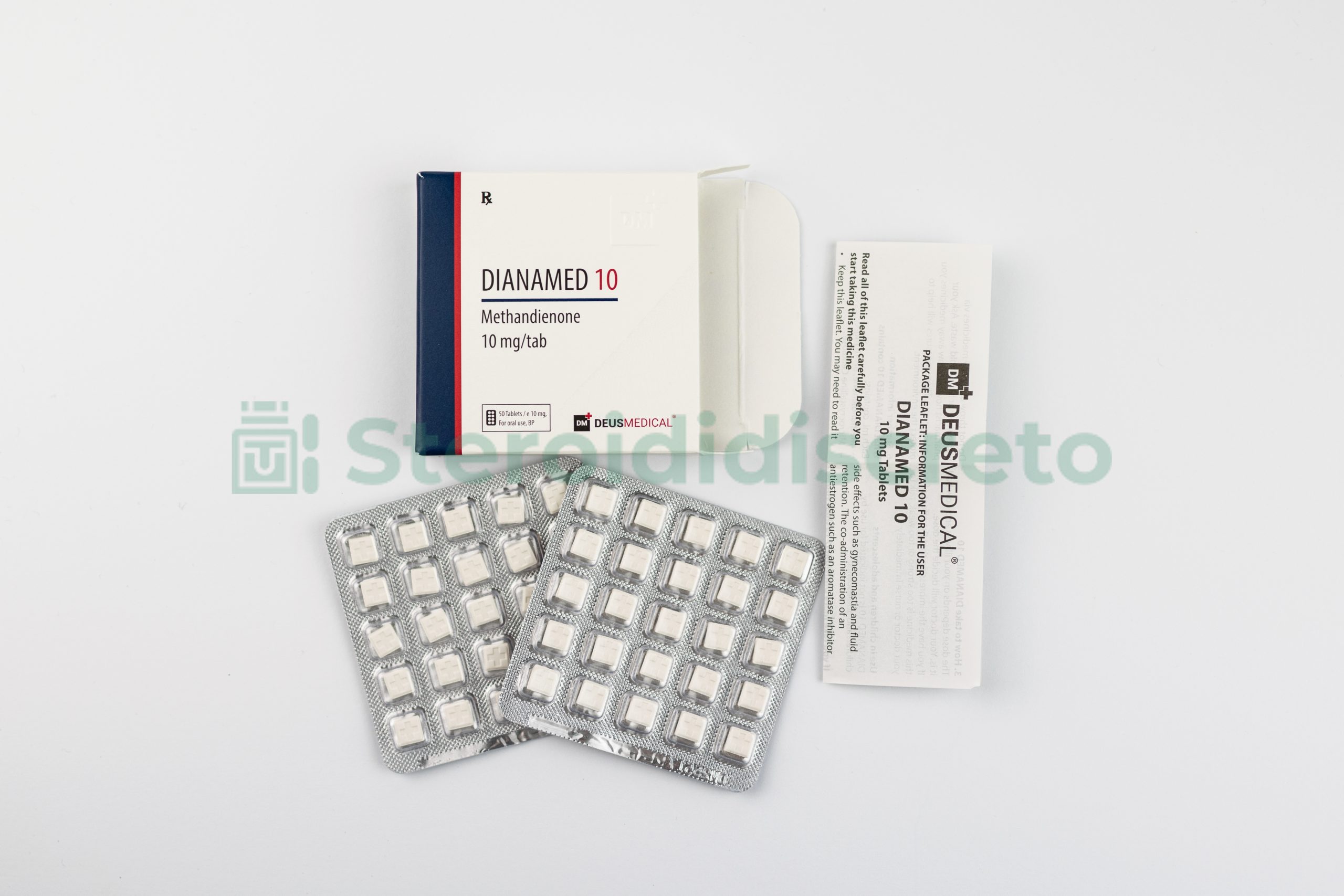 DIANAMED 10 (Methandienone) Deus Medical, uno steroide anabolizzante popolare utilizzato per aumentare rapidamente la massa muscolare e la forza, in compresse da 10 mg ciascuna