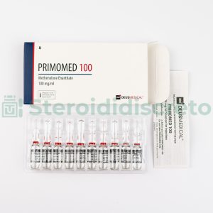 Primomed 100 (Methenolone Enanthate), 100mg/ml, prodotto da Deus Medical, un anabolizzante steroideo utilizzato per il miglioramento della massa muscolare e della definizione