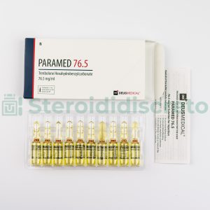 PARAMED 76.5 (Trenbolone Hexahydrobenzylcarbonate), 76.5mg/ml, prodotto da Deus Medical, un potente steroide anabolizzante utilizzato per migliorare la massa muscolare e la performance atletica