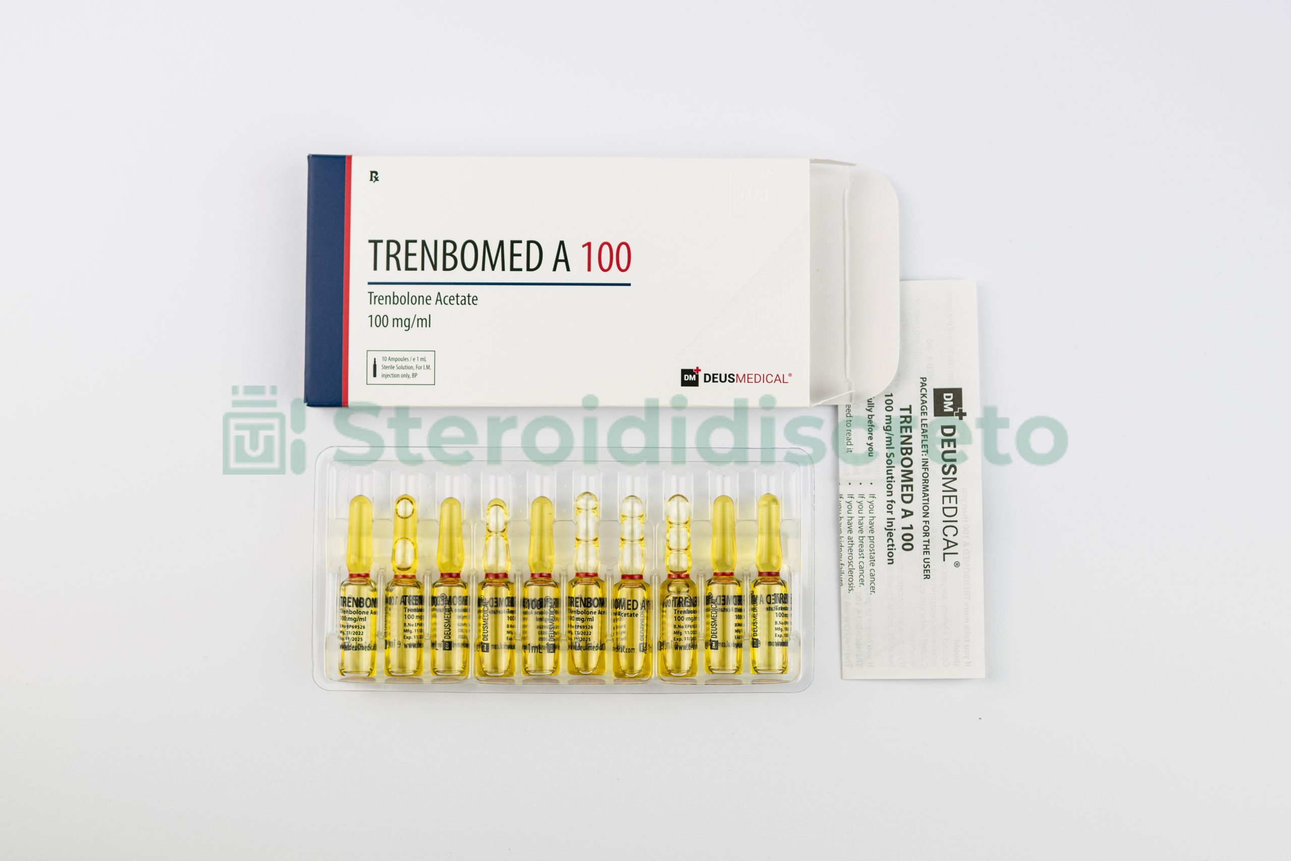 TRENBOMED A 100 (Acetato di trenbolone), 100mg/ml, prodotto da Deus Medical, un potente steroide anabolizzante utilizzato per aumentare la massa muscolare e migliorare le prestazioni atletiche