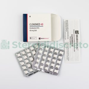 CLENOMED 40 (Clenbuterolo) 40mcg/Tab, prodotto da Deus Medical, broncodilatatore utilizzato per il trattamento di disturbi respiratori e come agente termogenico per la perdita di grasso