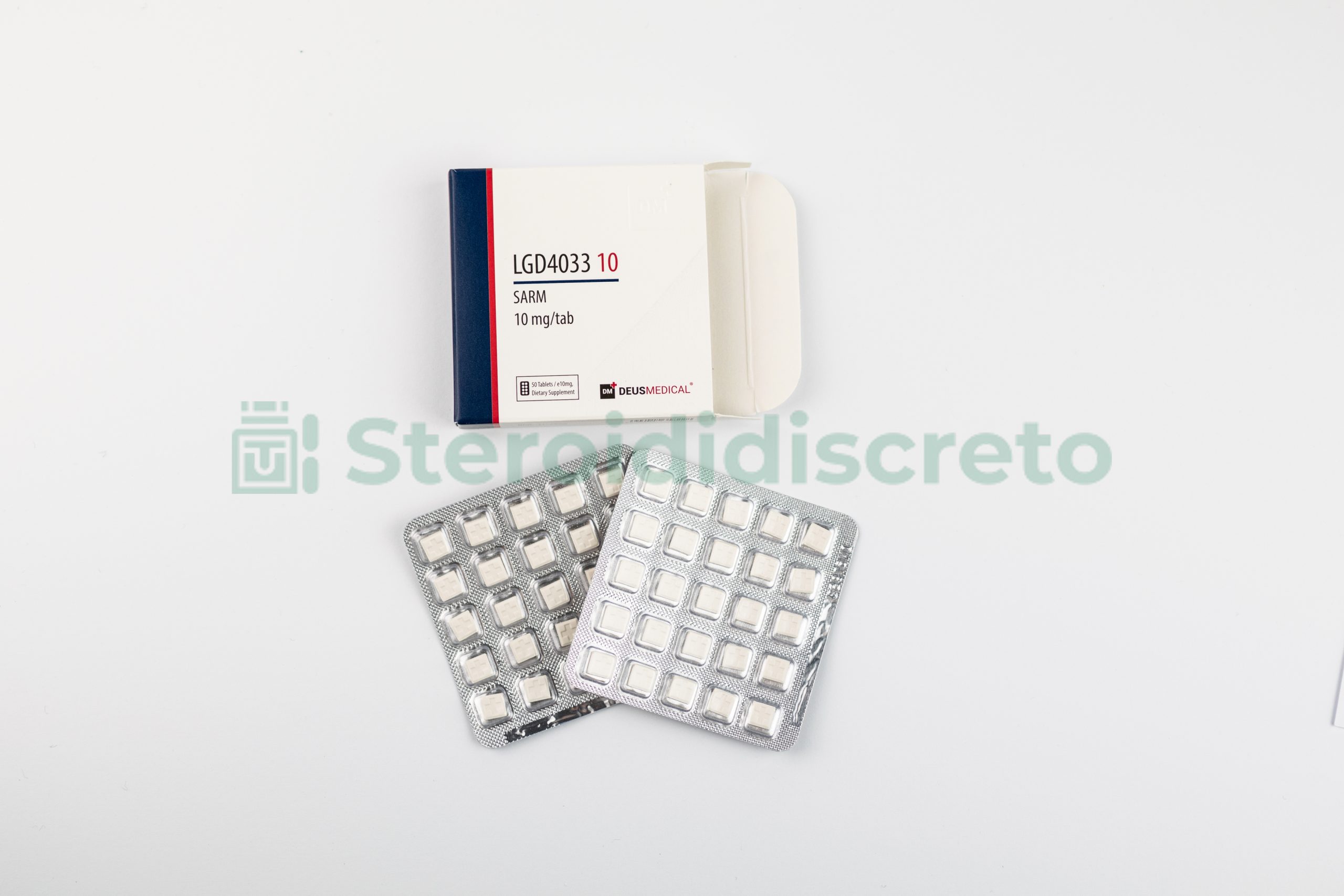 LGD4033 10 (Ligandrol) 10mg/Tab, prodotto da Deus Medical, modulatore selettivo del recettore degli androgeni (SARM) utilizzato per aumentare la massa muscolare e migliorare la forza fisica