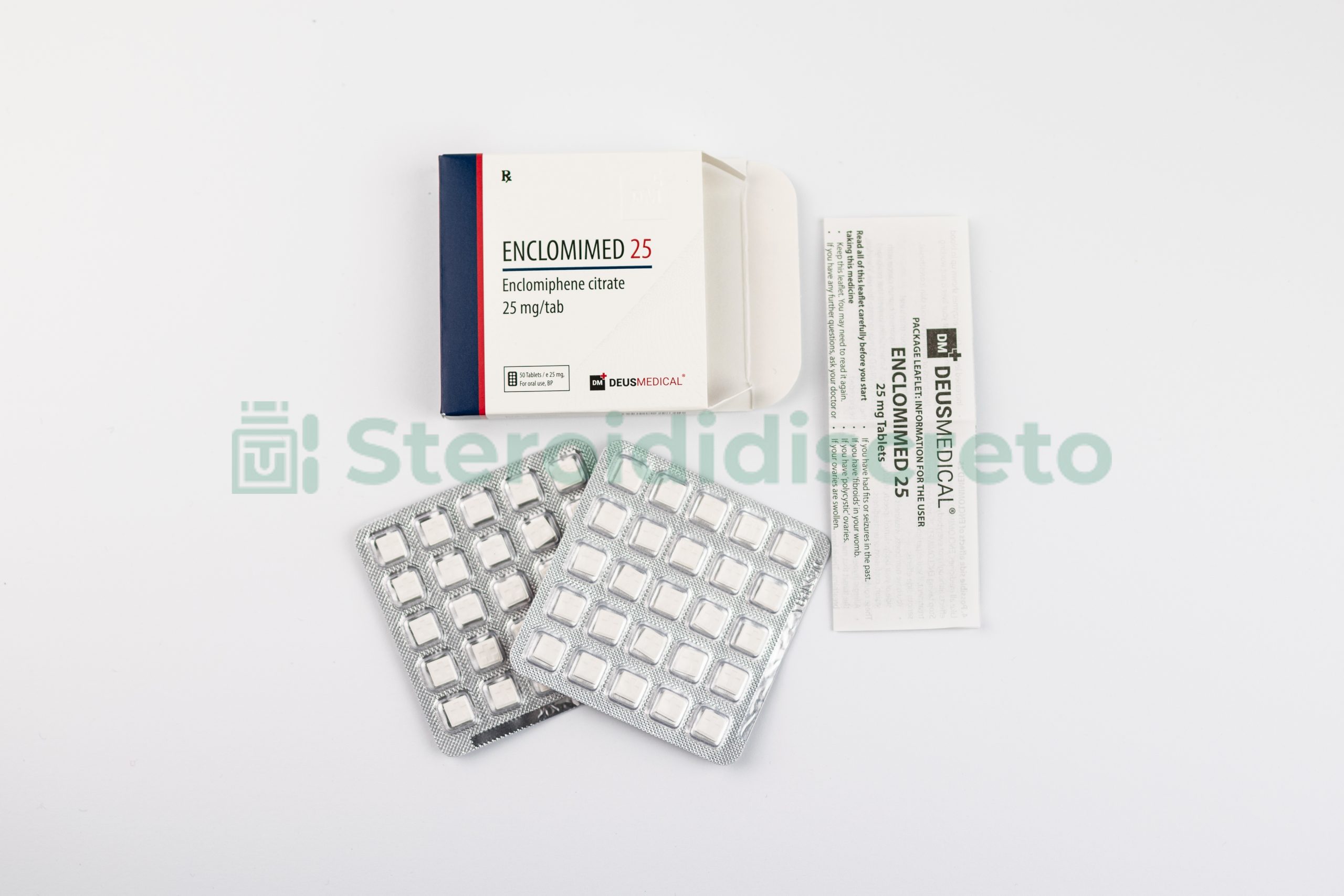 ENCLOMIMED 25 (Enclomifene Citrato) 25mg/Tab, prodotto da Deus Medical, utilizzato per stimolare la produzione di testosterone negli uomini