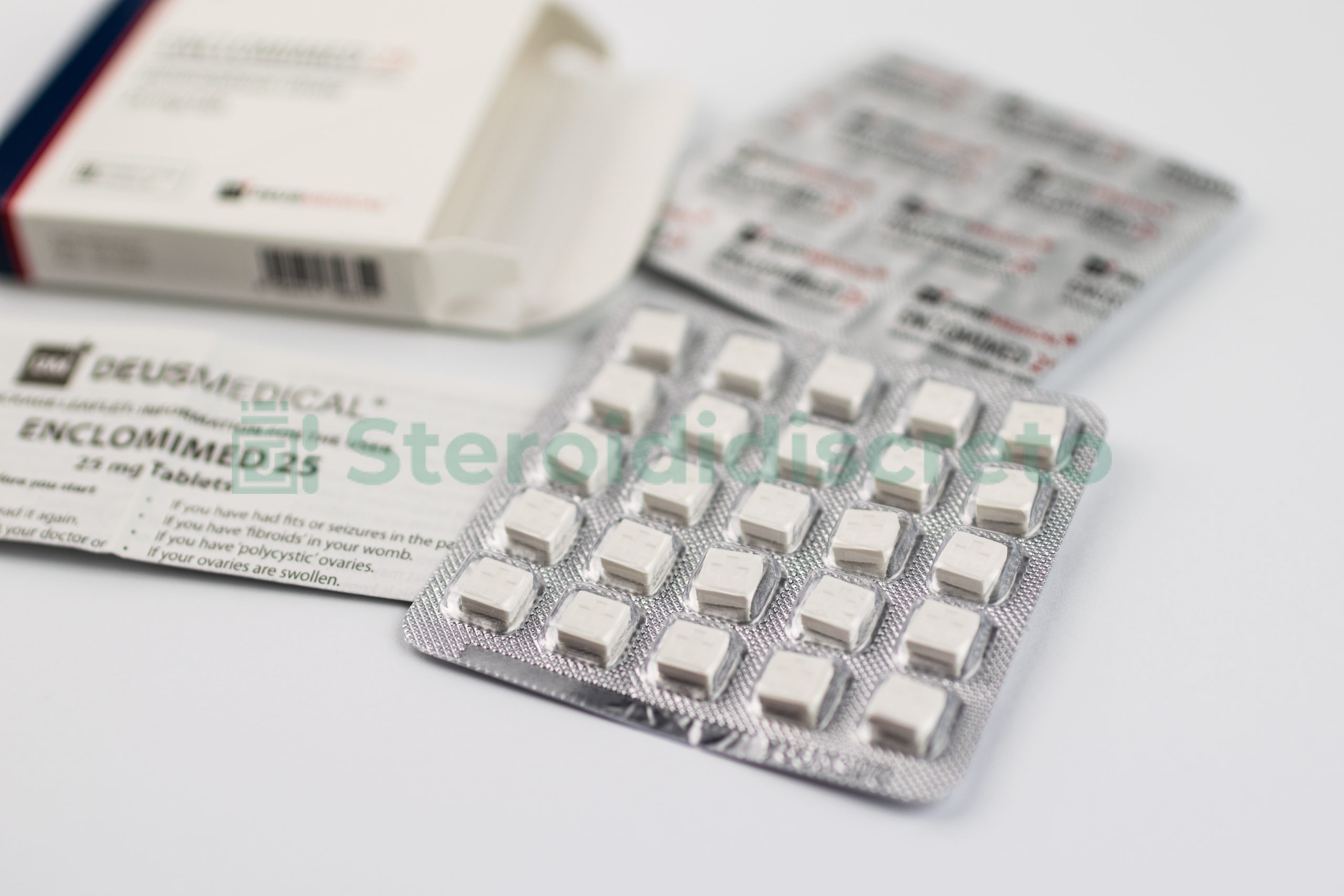 ENCLOMIMED 25 (Enclomifene Citrato) 25mg/Tab, prodotto da Deus Medical, utilizzato per stimolare la produzione di testosterone negli uomini