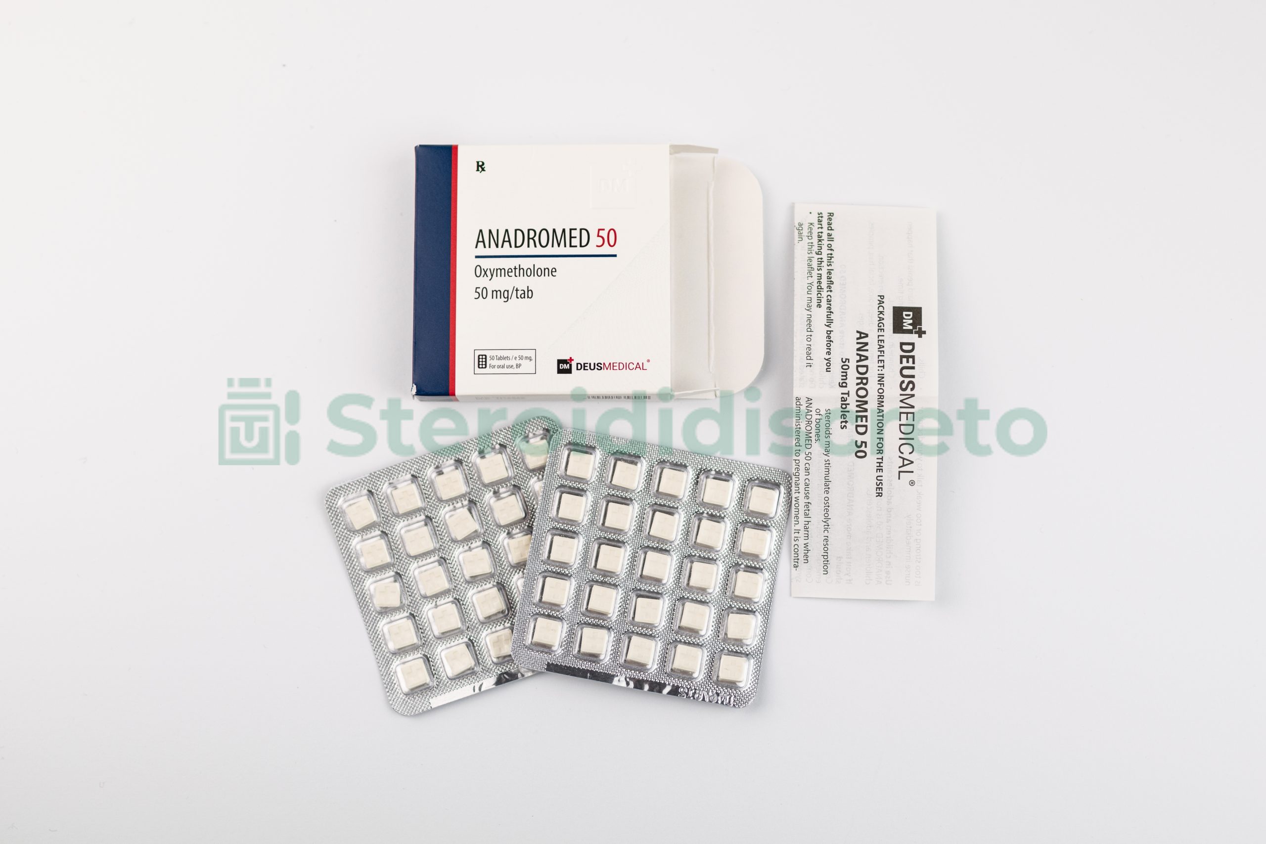 ANADROMED 50 (Oxymetholone) 50mg/Tab, prodotto da Deus Medical, potente steroide anabolizzante utilizzato per il trattamento dell'anemia e per favorire il guadagno di massa muscolare