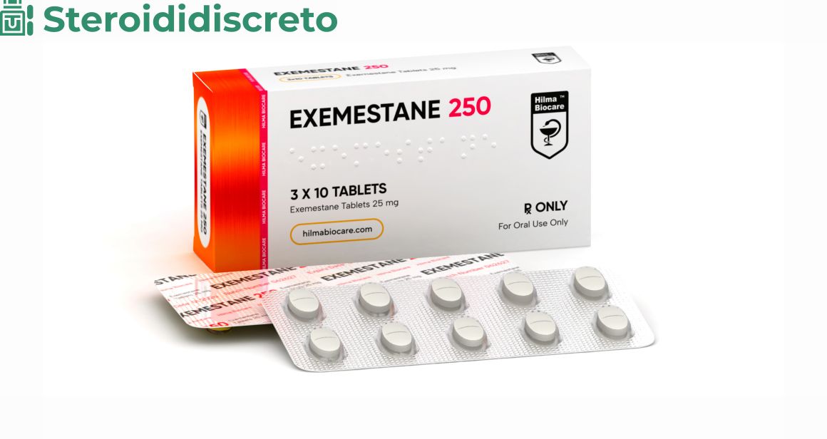 Confezione blister di Exemestane 250 da 25 mg con 30 compresse, prodotto da Hilma Biocare