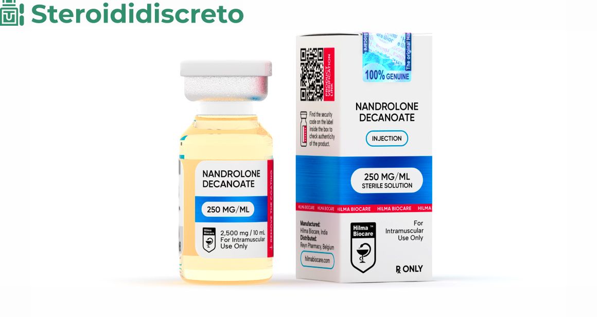 Fiala da 10 ml di nandrolone decanoate (Deca Durabolin) con un dosaggio di 250 mg/ml di Hilma Biocare